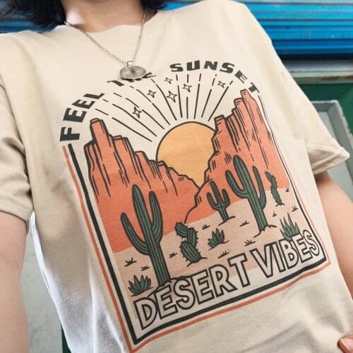 Desert Vibe Women Short Sleeve Aesthetic Trend Casual 90s Style Fashion Clothes Print Tshirt Female Tee Top Graphic T-shirt