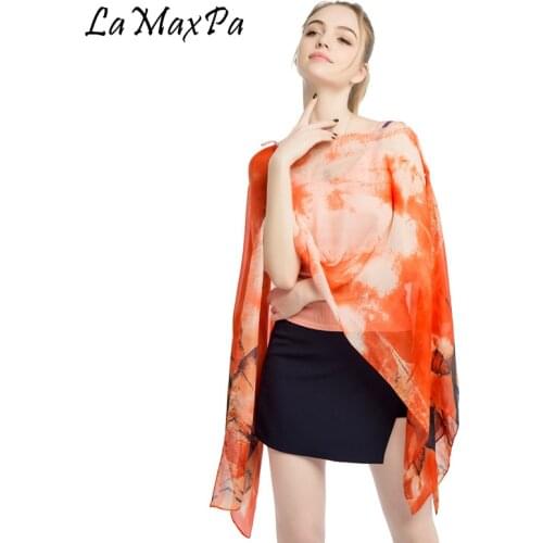 LaMaxPa Women Chiffon Shawl All-match Preppy Style Sunscreen Beachwear For Girl DIY Pearl Clasp Shawl Breathable Soft Sjaals