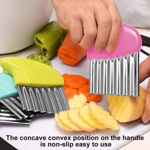 Stainless Steel Potato Chip Slicer Dough Vegetable Fruit Crinkle Wavy Slicer Knife Potato Cutter Chopper French Fry Maker 1/4pcs