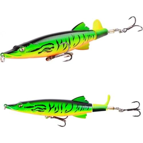 1Pcs 13cm/16g Topwater Whopper Plopper Fishing Lure Pencil Artificial Hard Bait Plopper with Soft Rotating Tail Crankbait