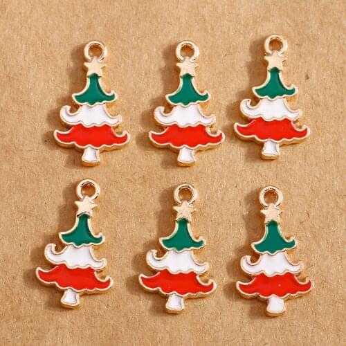 10pcs 10*18mm Enamel Pendants Stars Christmas Tree Charms for Bracelets Necklace Jewelry Findings DIY
