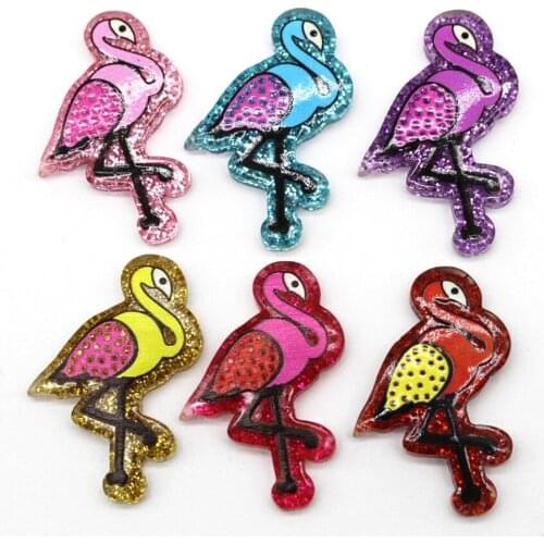 10pcs / lot 24x35mm flat back flat resin flamingo kawaii flat cartoon earrings / brooch DIY fashion colorful