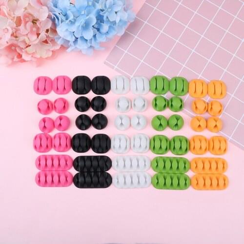 10Pcs Multipurpose Single Double Five Holes Wire Cord Cable Clips Ties USB Charger Holder Organizer With Adhesive Desk