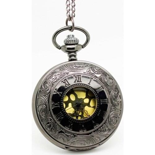 10pcs in Steampunk Charm hunter case Roman Number white dail Quartz pocket watch necklace mens watch party gift
