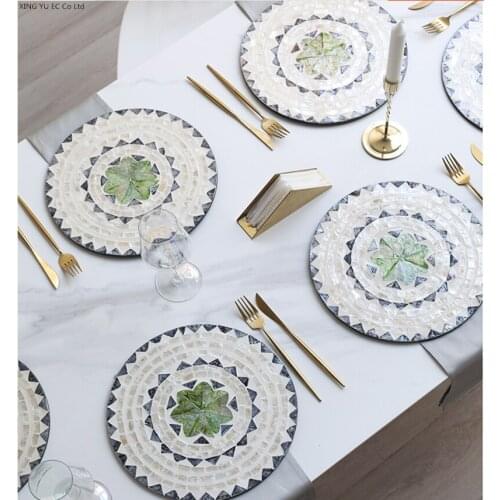 12 Inch Light Luxury Color Shell Decoration Board Creative Household Round Placemat Wooden Desktop Insulation Board Tray