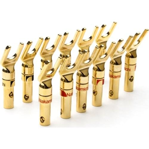 12PCS Gold Plated Y-Type Brass Speaker Plugs Audio Screw Fork Spade Connector powercon BINDING POST banana plug male connector