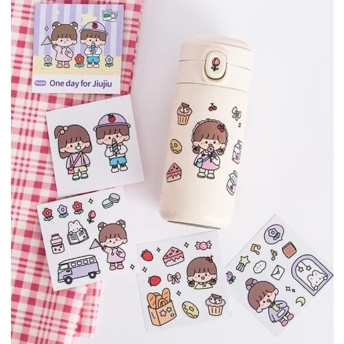 4 PCS Cartoon Girls PVC Waterproof Stickers DIY Decorative for Scrapbook Water Bottle Cup