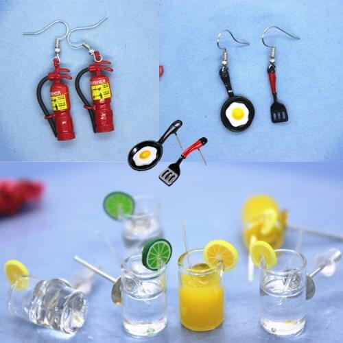 Funny Shovel Pan Fried Egg Asymmetric Earrings Womens Fashion Creative Lemonade Cup Fire Extinguisher Jewelry Personality Gifts