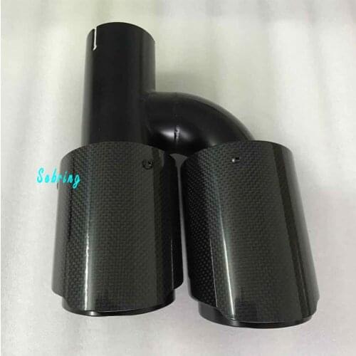 Car modified carbon fiber tube left stainless steel double glossy black carexhaust pipe tail muffler Car h shape e90