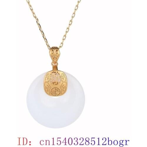 White Jade Doughnut Pendant Women Necklace Fashion Jewelry Crystal 925 Silver Zircon Amulet Charm Natural Gifts Gemstone