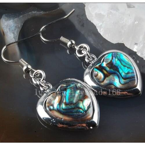 Free Shipping Women Fashion Jewelry New Zealand Blue Abalone Shell Heart Earrings 1Pair C2206