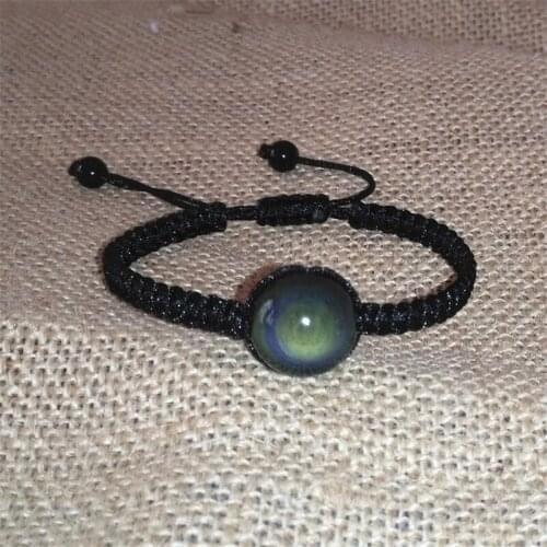 Natural Black Obsidian Bracelets Bangles Hand Woven Lucky Red Rope Rainbow Eye Beads Ball Bracelet For Couple Men Women A054