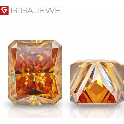 GIGAJEWE Golden Radiant Cut Moissanite Loose Diamond Test Passed Gemstone For DIY Jewelry Making Gift