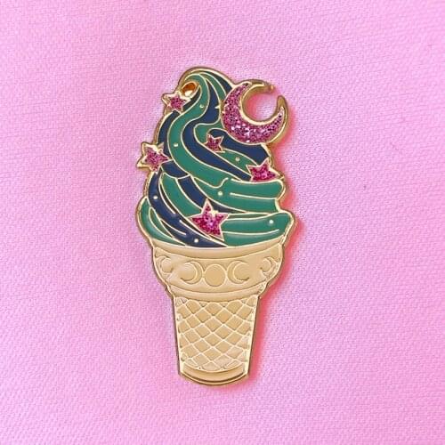 Sweet Glitter Moon Star Ice Cream Brooch Pins Enamel Metal Badges Lapel Pin Brooches Jackets Jeans Fashion Jewelry Accessories