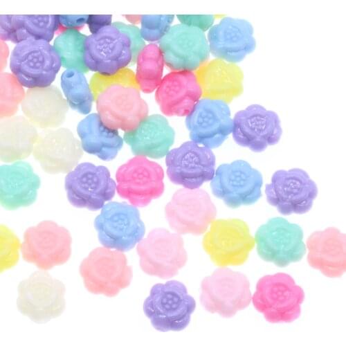 CHONGAI 50Pcs Flowers beads Mixed Candy Color Acrylic Beaded DIY Accessories Beads For Jewelry Bracelets Making 10mm
