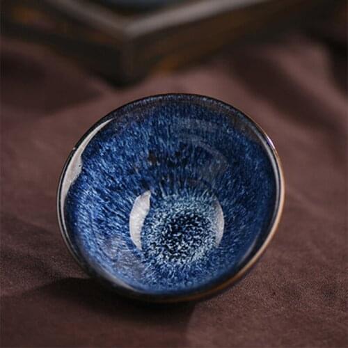 Master Cup Cup 2 Tea Cups Kung Fu Tea Set Natural Kiln Change Peacock Blue Ceramic Tea Cup