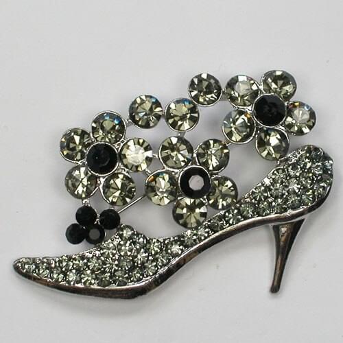 Black Rhinestone Shoes Pin brooches Wedding party C2136 H