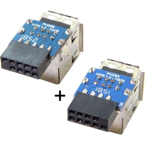 Dual USB 2.0 Female Adapter Vertical Type to 2pcs 9Pin/10Pin Motherboard Female Header