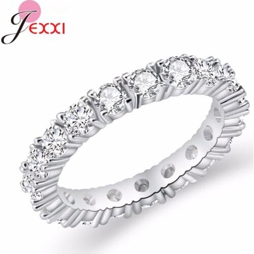 Fast Shipping Genuine 925 Sterling Silver Bridal Rings Bright Crystal Rings For Women Super Cute Jewelry Gift For Wife Daughter
