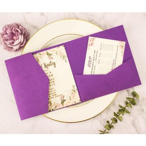 50pcs pocketfold cards tri-fold Laser Cut pearl paper Wedding invitation Card three folded Greeting cover for party supplies