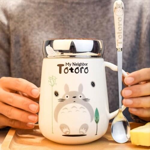 Ceramic Creative Large Capacity Lovely Cartoon Totoro Lover Coffee Mug with Lid and Spoon Office Water Tea Cup Birthday Gift
