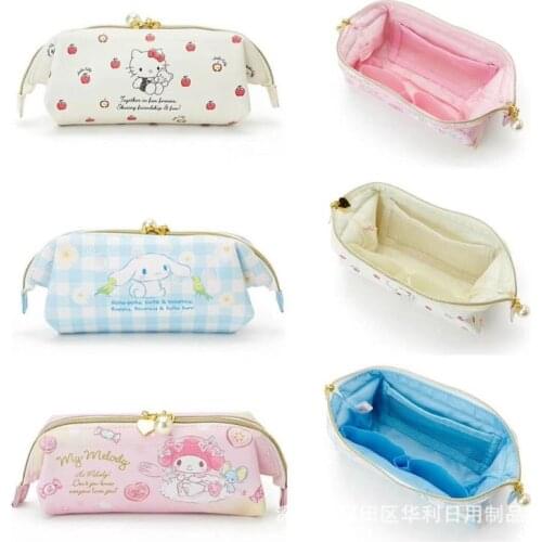 Cartoon cute pencil case hello kitty student stationery storage bag PU leather cosmetic bag pearl zipper storage bag 22*8*8cm