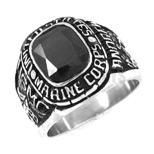 Wholesale UNITED STATES MARINE CORPS USMC Ring Black Zircon Stainless Steel Jewelry Military Motor Biker Men Ring SWR0157A