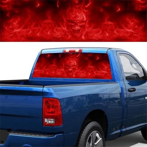 Red Flame Skull for Truck Jeep Suv Pickup 3D Rear Windshield Decal Sticker Decal Rear Window Glass Poster 66 x 29.1 Inch