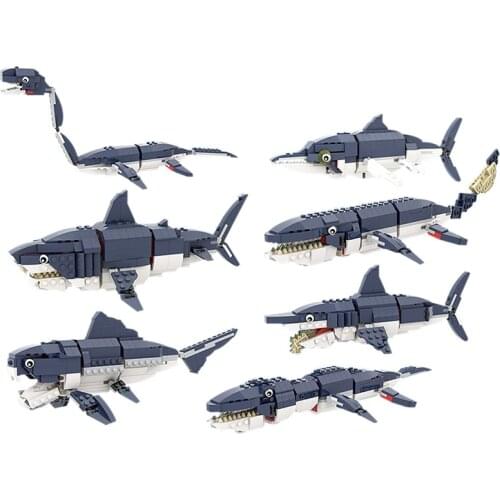 New-56298 Prehistoric Sea Creatures Gear Shark Set Model Building Blocks Deep Sea Creatures Citys Classic Bricks Toys Gift