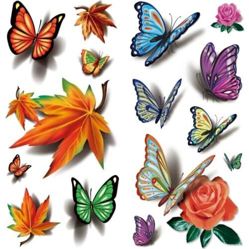 Wholesale New 3D Ultra-high Definition Butterfly Decal Body Waterproof Temporary Tattoo Rose Flowers Onetime Tatuajes 500pcs/lot