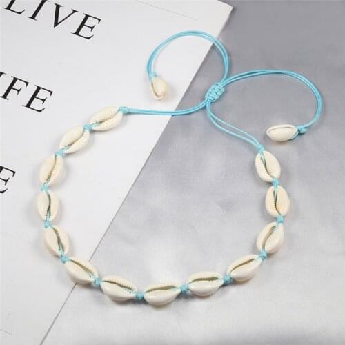 Natural Shell Necklace Blue Braided Rope Handmade Choker Bohemian Fashion Women Girl Necklaces Summer Beach Holiday Jewelry Gift