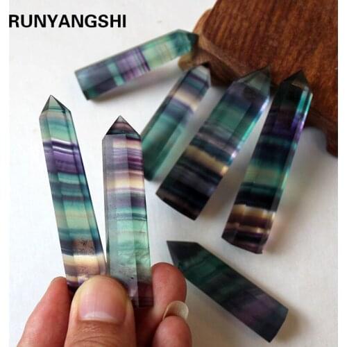Colorful Fluorite Crystal Pillar Stripe Healing Wand Single Tip 1 Pc Crystal Column High Quality Runyangshi ZQ02