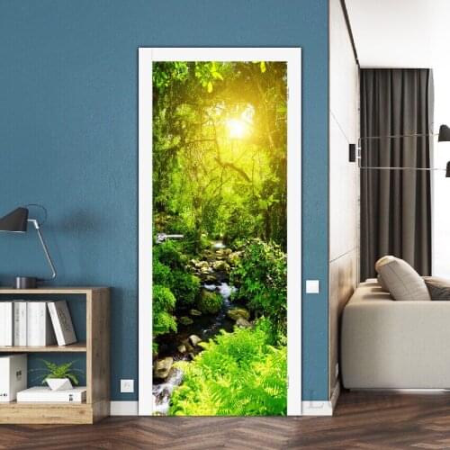 Jungle Creek Landscape Self Adhesive 3d Door Stickers Art Renovation Living Room Waterproof Wallpaper Home Decor Picture