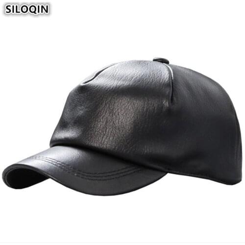SILOQIN Adjustable Size Men Sheepskin Leather Baseball Caps Autumn Elegant Womens Ponytail Genuine Leather Cap Snapback Hat New