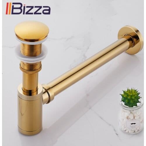 IIBizza Basin Pop Up Drain Gold Brass Bottle Trap Bathroom Sink Siphon Drains with Pop Up Drain Kit P-TRAP Pipe Waste Hardware