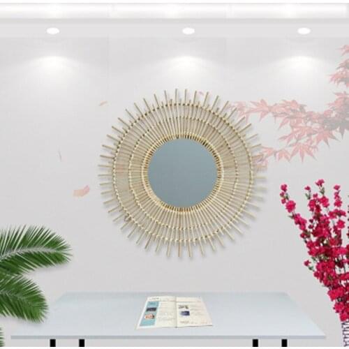 Rattan Dressing Mirror Innovative Art Decoration Round Makeup Mirrors Living Room Bedroom Wall Mirror