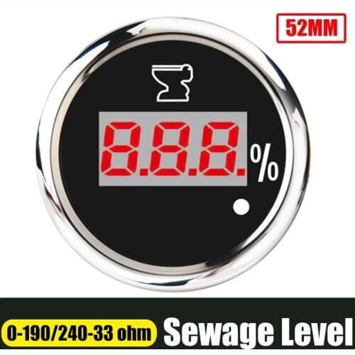 52mm Sewage Level Gauge fit for 0-190 ohm 240-33 ohm With Alarm Red Backlight Marine Car Holding Tank Level Meter