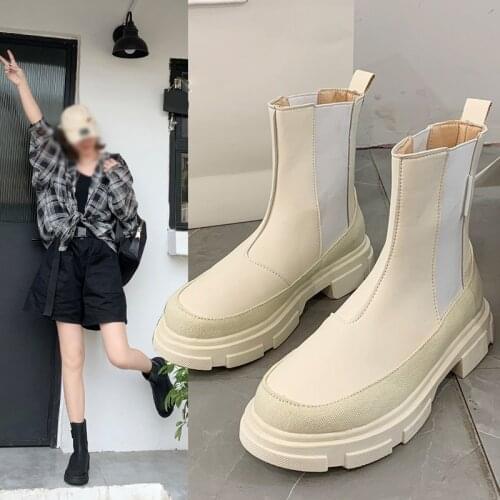 Women Ankle Boots Fashion Platform Antumn Faux Leather Shoes Woman 2021 Thick Heels Casual Female Footwear Ladies Chelsea Boots