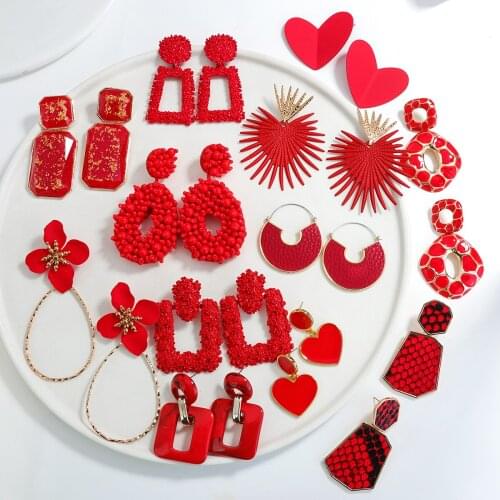 AENSOA Red Geometric Handmade Resin Drop Earrings for Women Elegant 2021 Trendy Wedding Dangle Earrings Pendant Jewelry 2021