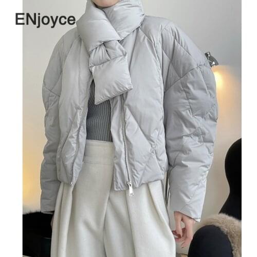 Women Winter Light Oversized White Duck Down Coat Korean Fashion Style Pullover Down Parka Jacket Loose Warm Short Outerwear