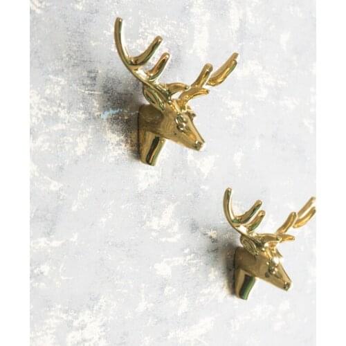 1pc American Retro Copper Elk Head Copper Handle Nordic Wardrobe Door Shoe Cabinet Door Handle Pure Copper Single Hole