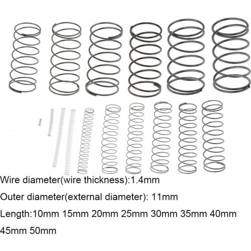 10PCS 1.4*11*10-50mm Spring Steel Small Compression Release Mechanical Return Spring Pressure Spring OD 11mm 1.4x11x10-50mm