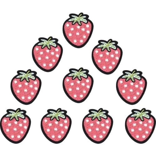 10 PCS Strawberry Clothing Patches Pink Embroidered Fruit Badge Sewing Patch for Clothes Applique Accessories Stickers on Dress