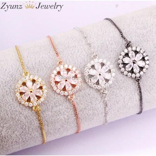 10PCS ZYZ327-1102 Charm CZ Micro Pave Bracelet, Flower Charm Links/Fancy Charm Connectors Bracelets