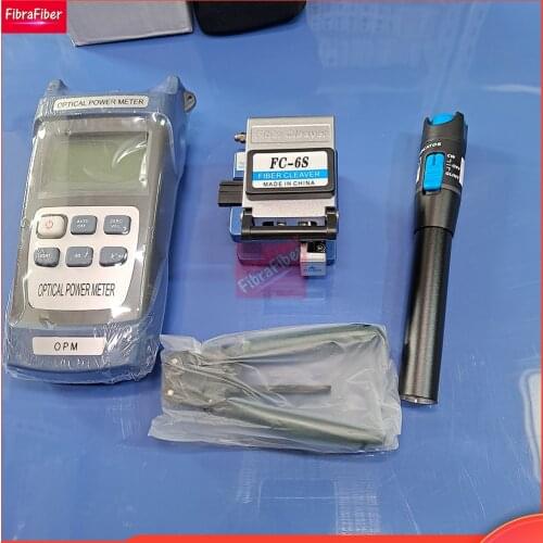 13-in-1 Fiber Optic FTTH Tool Kit with FC-6S Fiber Cleaver and Optical Power Meter 1MW Visual Fault Locator CFS-2 cable stripper