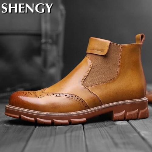 2020 Men Boots Genuine Leather Autumn Breathable Boots High Top Casual Shoes Male Ankle Motorcycle Work Boots