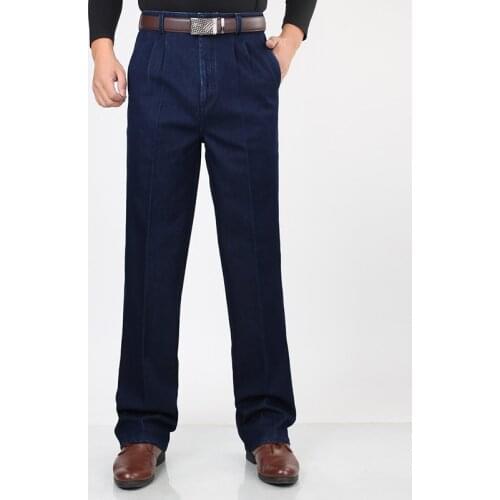 2021 New Plus Size 30- 42 44 46 Denim Jeans for Men Autumn Classic High Waist Straight Loose Blue Stretch Jeans Men Leisure