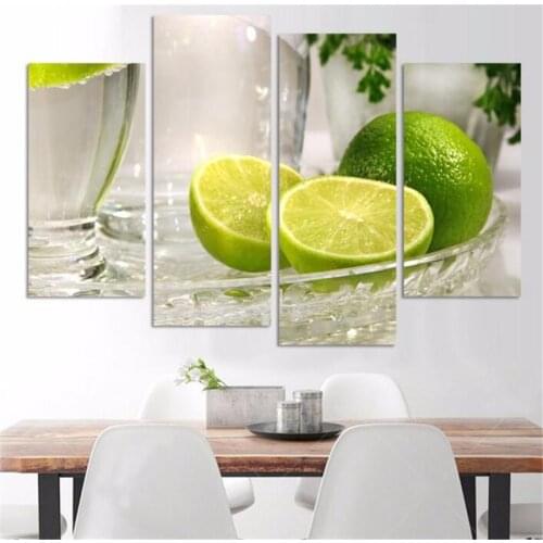 4 panels lemon fruit green canvas painting wall art picture paint on canvas prints Modern Painting high quality with no frame