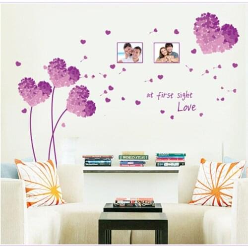 5 Colors Love Grass Leaf Wall Stickers Pink Green Blue Purple Red Love Heart Photo Frame Bedroom Living Room Wall Decor Decals