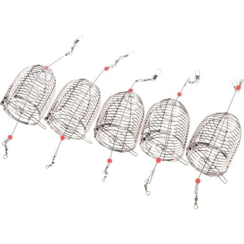 5 PCS Stainless Steel Fishing Bait Cage Lure Cage Bait Fishing Trap Basket Feeder Holder Fishing Tackle - Size